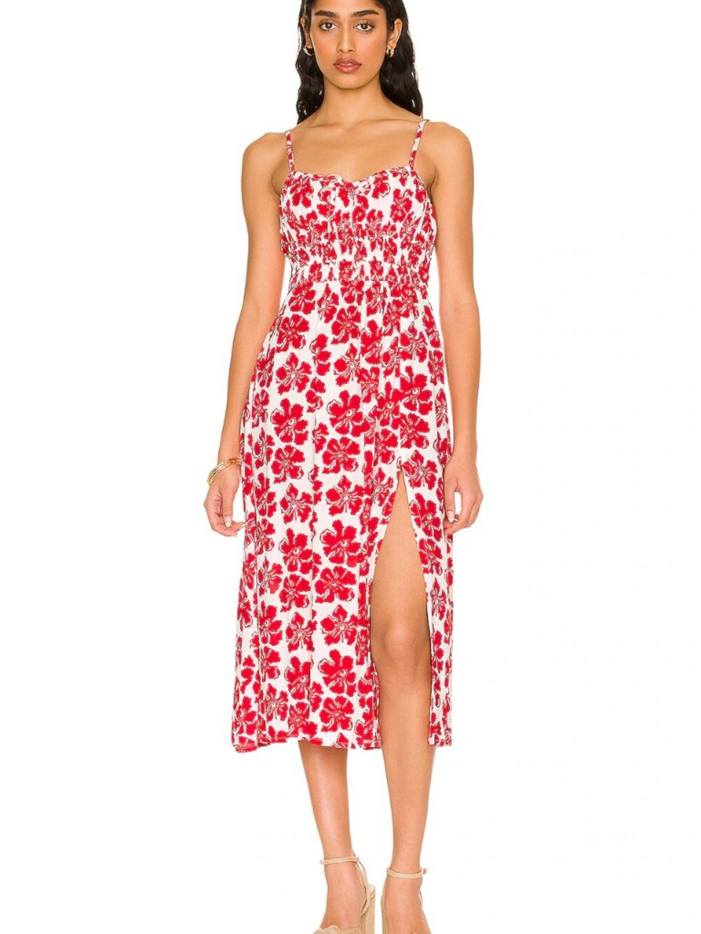 Faithfull the Brand Orsitta Midi Dress La Presa Red Floral XS NWT